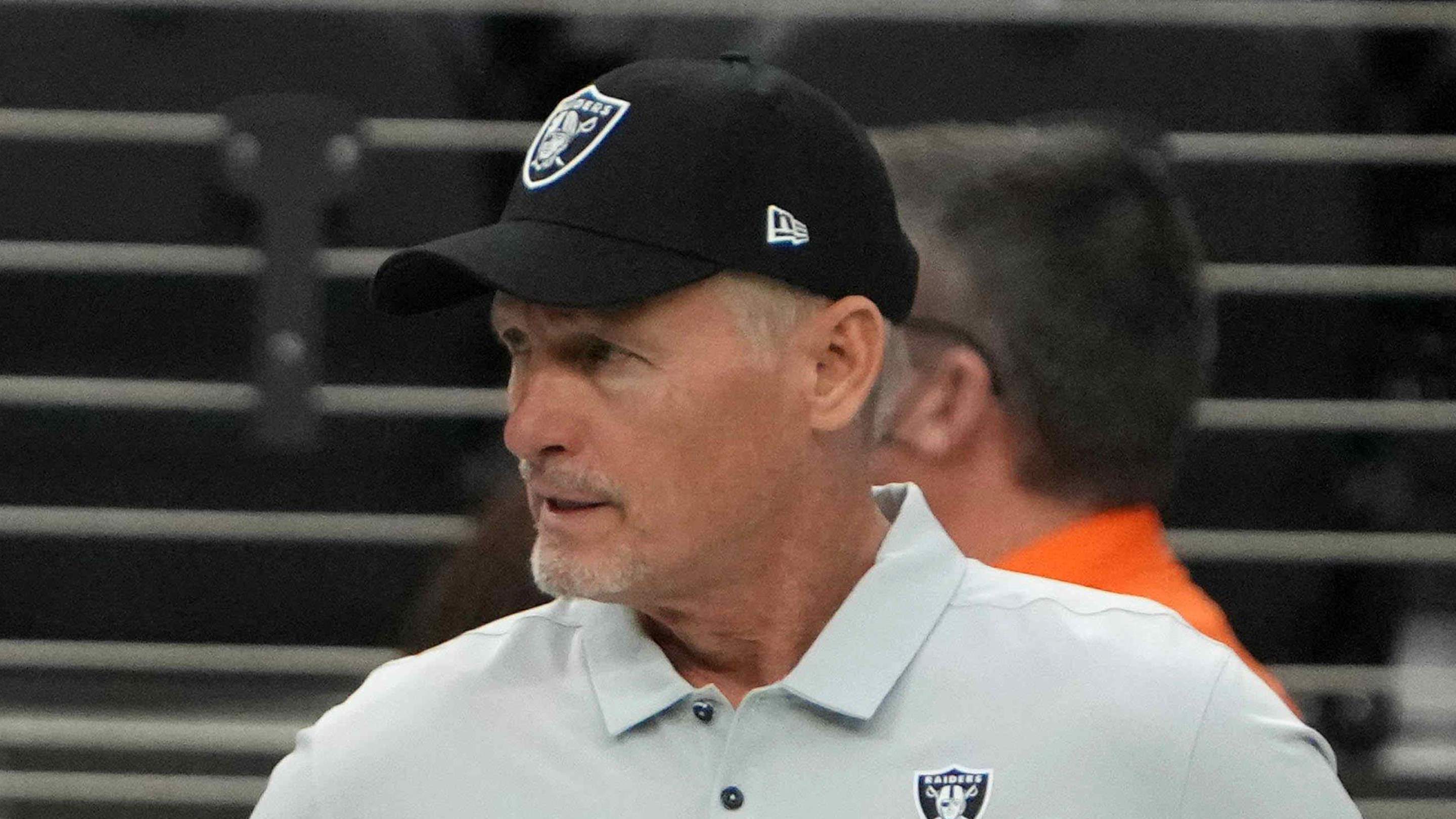 Nov 21, 2021; Paradise, Nevada, USA; Las Vegas Raiders owner Mark Davis (left) and general manager Mike Mayock react before the game against the Cincinnati Bengals Allegiant Stadium. Mandatory Credit: Kirby Lee-Imagn Images